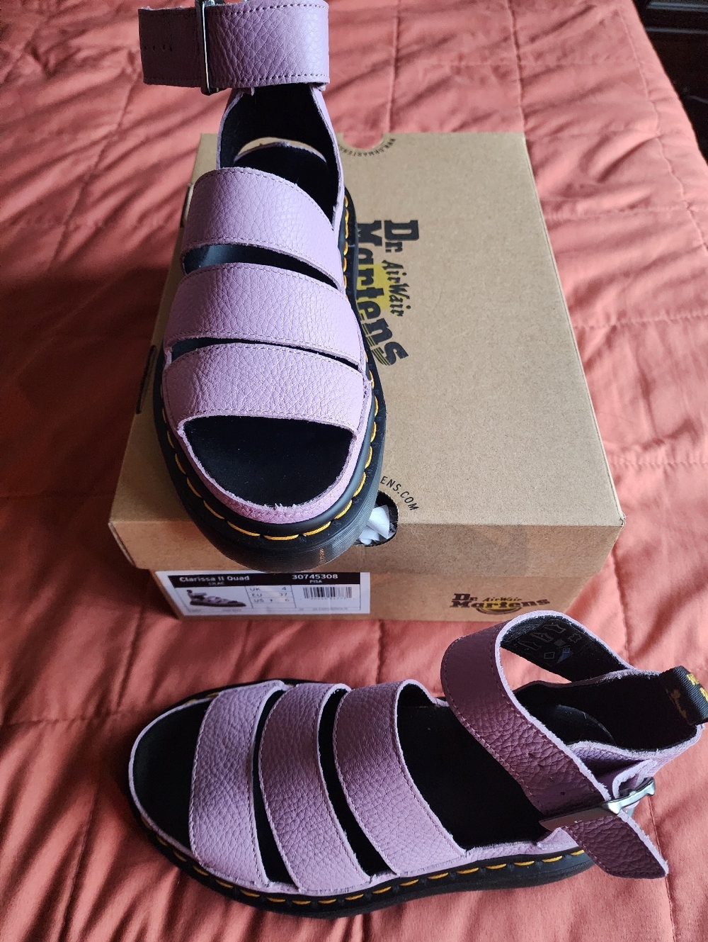 New Box Women Dr. Martens Clarissa ll Quad Lilac Sandals Purple Nwt 6 7 Leather